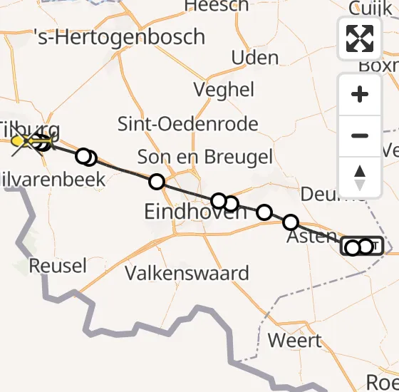 Vlucht Traumahelikopter PH-MAA van Liessel naar Tilburg op zondag 8 september 2024 22:12