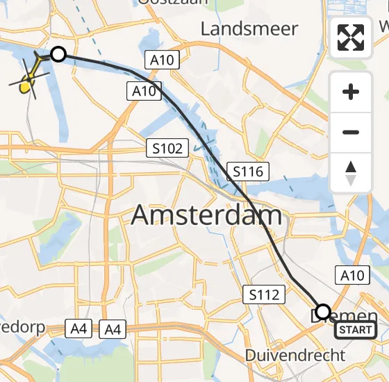 Vlucht Traumahelikopter PH-LLN van Diemen naar Amsterdam Heliport op dinsdag 10 september 2024 9:05