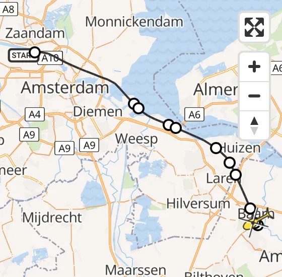 Vlucht Traumahelikopter PH-LLN van Amsterdam Heliport naar Baarn op dinsdag 10 september 2024 18:02