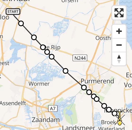 Vlucht Traumahelikopter PH-UMC van Alkmaar naar Broek in Waterland op dinsdag 10 september 2024 18:08