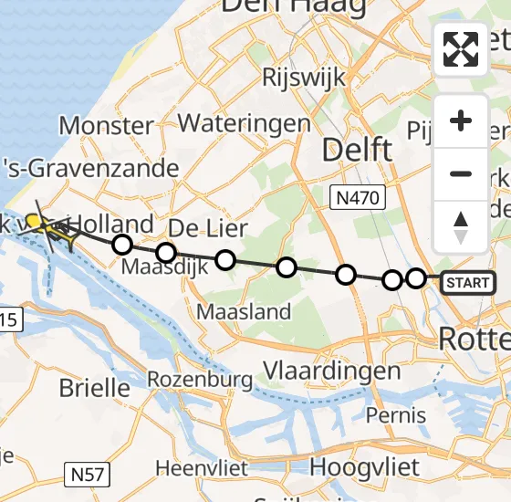 Vlucht Traumahelikopter PH-UMC van Rotterdam The Hague Airport naar Hoek van Holland op dinsdag 10 september 2024 21:53