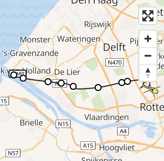 Vlucht Traumahelikopter PH-UMC van Hoek van Holland naar Rotterdam The Hague Airport op dinsdag 10 september 2024 22:52