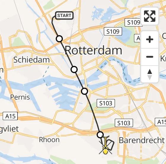 Vlucht Traumahelikopter PH-UMC van Rotterdam The Hague Airport naar Barendrecht op woensdag 11 september 2024 3:34