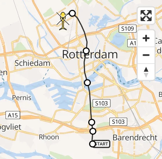 Vlucht Traumahelikopter PH-UMC van Barendrecht naar Rotterdam The Hague Airport op woensdag 11 september 2024 4:05