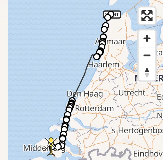 Vlucht Kustwachthelikopter PH-NCG van Vliegveld De Kooy naar Vliegveld Midden-Zeeland op woensdag 11 september 2024 9:12