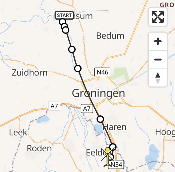 Vlucht Traumahelikopter PH-TTR van Winsum naar Groningen Airport Eelde op woensdag 11 september 2024 11:52