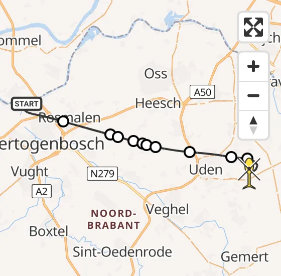 Vlucht Traumahelikopter PH-UMC van 's-Hertogenbosch naar Vliegbasis Volkel op woensdag 11 september 2024 22:21