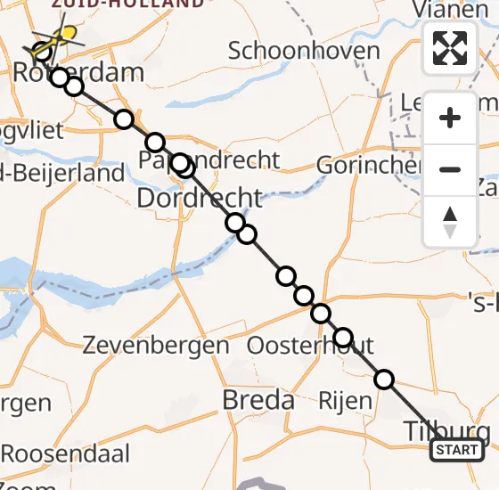 Vlucht Traumahelikopter PH-UMC van Tilburg naar Rotterdam The Hague Airport op woensdag 11 september 2024 23:07