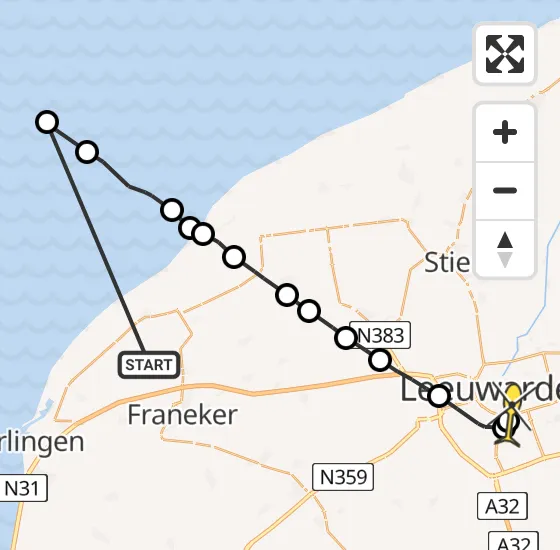 Vlucht Ambulancehelikopter PH-OOP van Oosterbierum naar Leeuwarden op vrijdag 13 september 2024 9:59