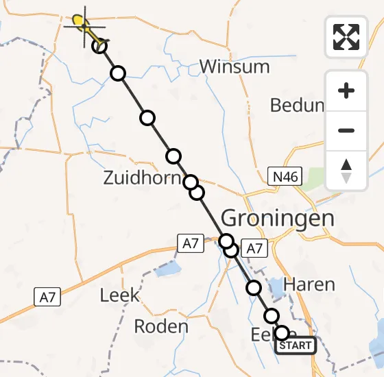 Vlucht Traumahelikopter PH-TTR van Groningen Airport Eelde naar Ulrum op vrijdag 13 september 2024 14:36