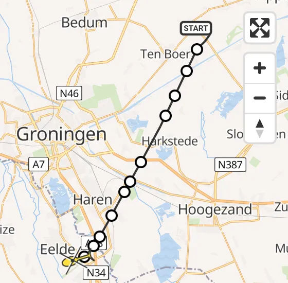 Vlucht Traumahelikopter PH-TTR van Ten Post naar Groningen Airport Eelde op vrijdag 13 september 2024 17:37