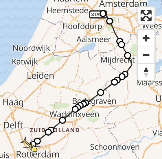 Vlucht Traumahelikopter PH-UMC van Badhoevedorp naar Rotterdam The Hague Airport op vrijdag 13 september 2024 18:43