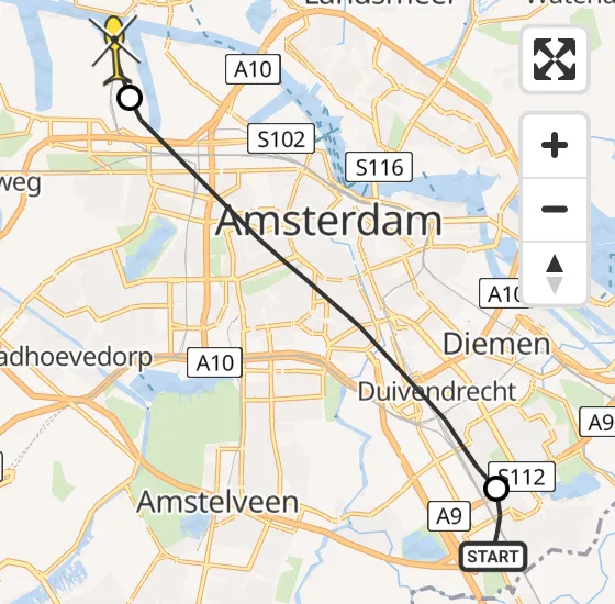 Vlucht Traumahelikopter PH-LLN van Academisch Medisch Centrum (AMC) naar Amsterdam Heliport op vrijdag 13 september 2024 18:47