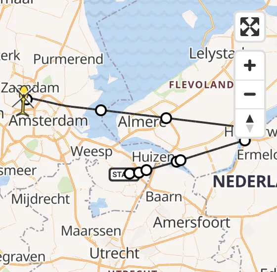 Vlucht Traumahelikopter PH-LLN van Bussum naar Amsterdam Heliport op vrijdag 13 september 2024 22:30