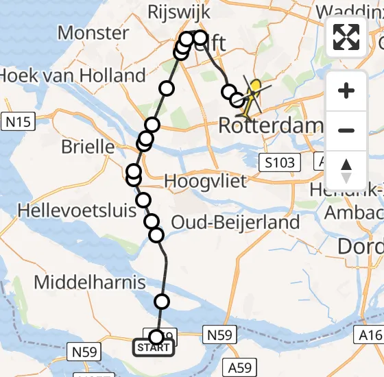 Vlucht Traumahelikopter PH-UMC van Achthuizen naar Rotterdam The Hague Airport op vrijdag 13 september 2024 22:44