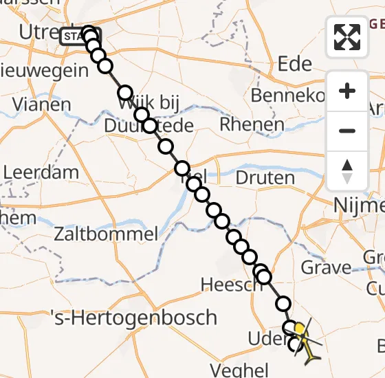 Vlucht Traumahelikopter PH-DOC van Universitair Medisch Centrum Utrecht naar Vliegbasis Volkel op zaterdag 14 september 2024 4:21