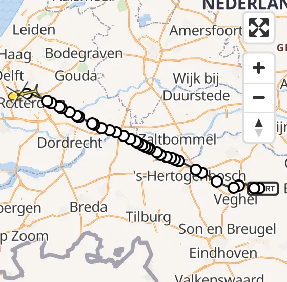 Vlucht Traumahelikopter PH-MAA van Vliegbasis Volkel naar Rotterdam The Hague Airport op zaterdag 14 september 2024 12:01