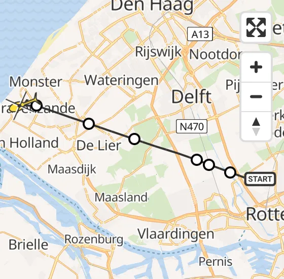 Vlucht Traumahelikopter PH-UMC van Rotterdam The Hague Airport naar 's-Gravenzande op zaterdag 14 september 2024 12:17