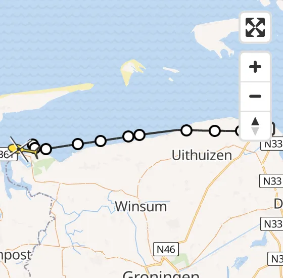 Vlucht Kustwachthelikopter PH-SAR van Eemshaven naar Lauwersoog op zaterdag 14 september 2024 14:06