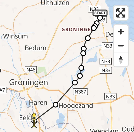 Vlucht Traumahelikopter PH-TTR van Bierum naar Groningen Airport Eelde op zaterdag 14 september 2024 14:43