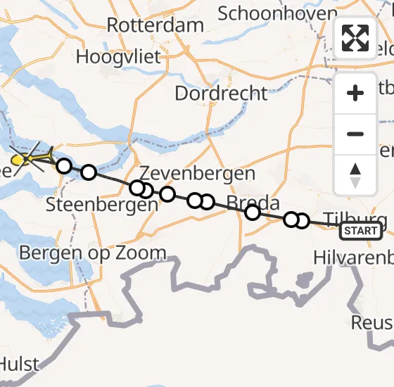 Vlucht Traumahelikopter PH-MAA van Tilburg naar Bruinisse op zaterdag 14 september 2024 16:11