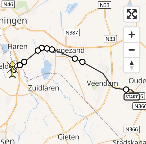 Vlucht Traumahelikopter PH-TTR van Nieuwe Pekela naar Groningen Airport Eelde op zaterdag 14 september 2024 17:30