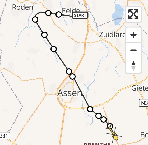 Vlucht Traumahelikopter PH-TTR van Groningen Airport Eelde naar Grolloo op zaterdag 14 september 2024 19:06
