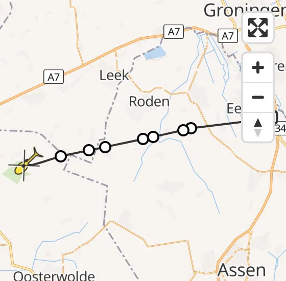 Vlucht Traumahelikopter PH-TTR van Groningen Airport Eelde naar Bakkeveen op zaterdag 14 september 2024 19:51