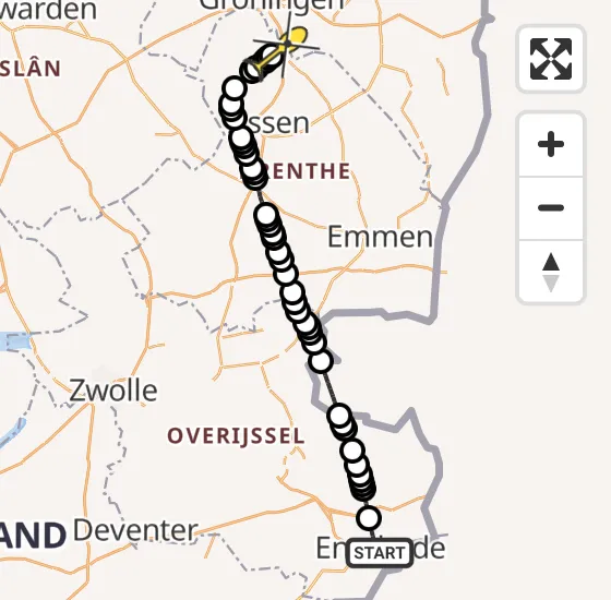 Vlucht Traumahelikopter PH-TTR van Enschede naar Groningen Airport Eelde op zondag 15 september 2024 0:22