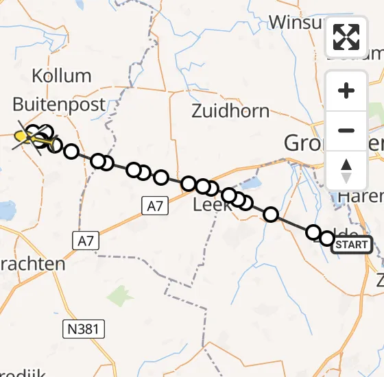 Vlucht Traumahelikopter PH-TTR van Groningen Airport Eelde naar Kootstertille op zondag 15 september 2024 1:44