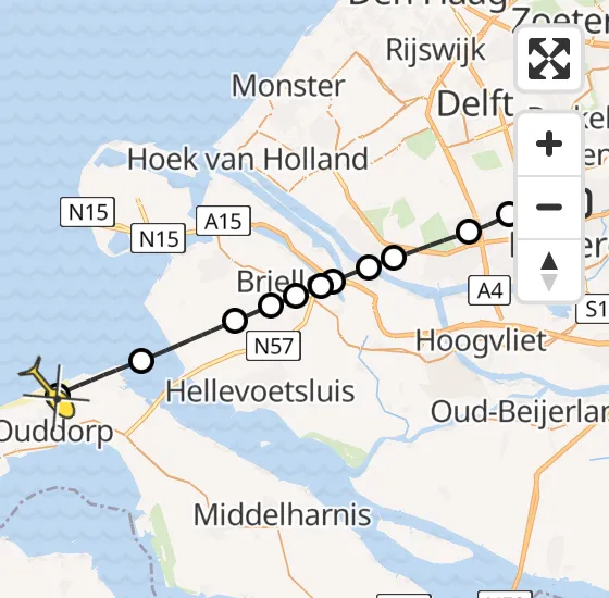 Vlucht Traumahelikopter PH-MAA van Rotterdam The Hague Airport naar Ouddorp op zondag 15 september 2024 2:29