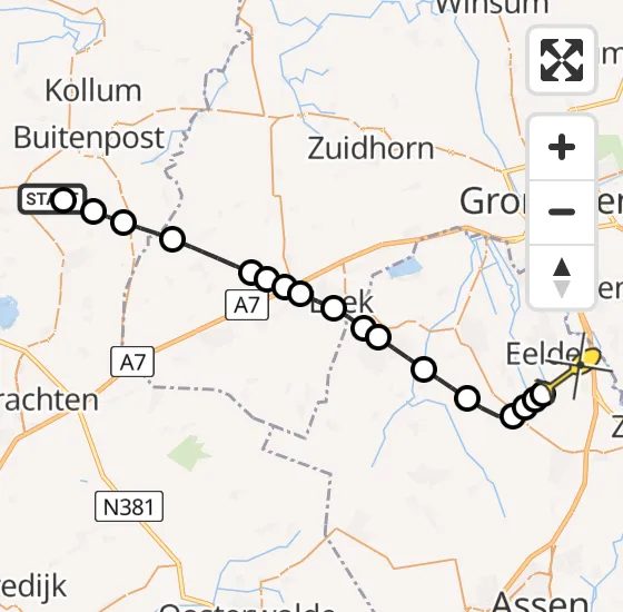 Vlucht Traumahelikopter PH-TTR van Kootstertille naar Groningen Airport Eelde op zondag 15 september 2024 2:45