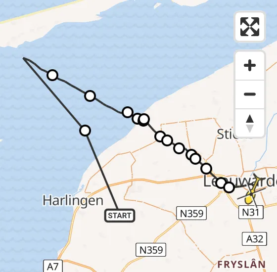 Vlucht Ambulancehelikopter PH-OOP van Hitzum naar Leeuwarden op zondag 15 september 2024 3:02