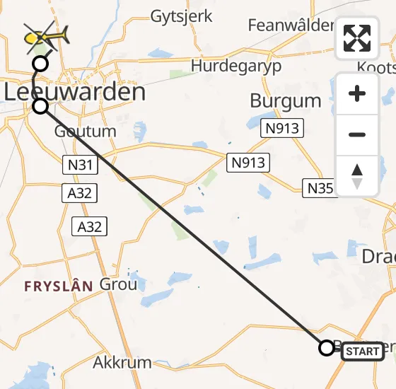 Vlucht Ambulancehelikopter PH-OOP van Beetsterzwaag naar Vliegbasis Leeuwarden op zondag 15 september 2024 3:37