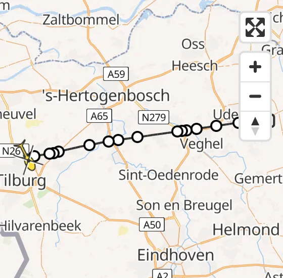 Vlucht Traumahelikopter PH-DOC van Vliegbasis Volkel naar Tilburg op zondag 15 september 2024 4:36