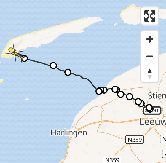 Vlucht Ambulancehelikopter PH-OOP van Vliegbasis Leeuwarden naar West-Terschelling op zondag 15 september 2024 9:04