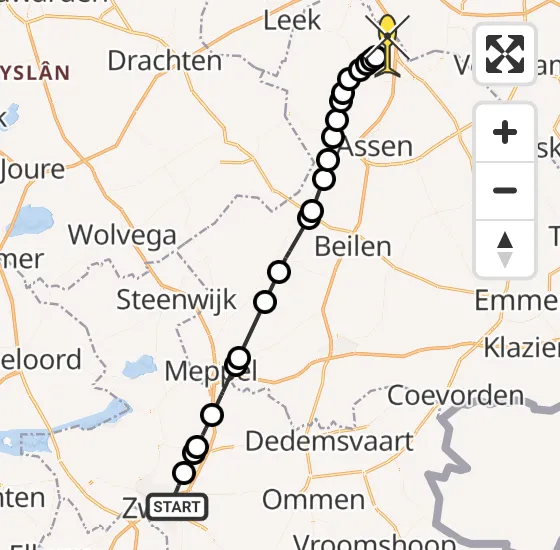 Vlucht Traumahelikopter PH-TTR van Zwolle naar Groningen Airport Eelde op zondag 15 september 2024 10:45