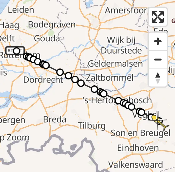 Vlucht Traumahelikopter PH-MAA van Rotterdam The Hague Airport naar Gemert op zondag 15 september 2024 17:17