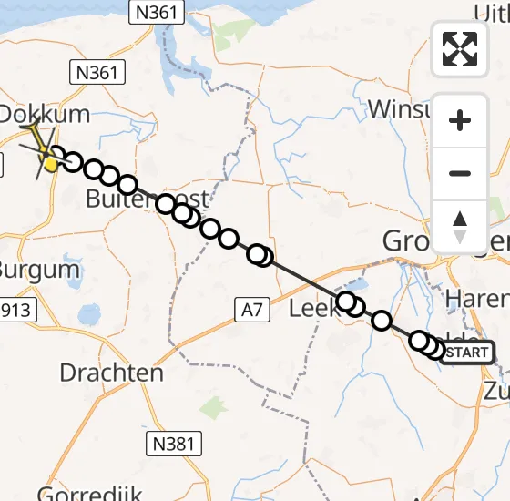 Vlucht Traumahelikopter PH-TTR van Groningen Airport Eelde naar Damwâld op zondag 15 september 2024 19:00