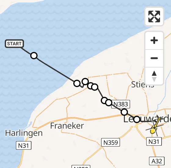 Vlucht Ambulancehelikopter PH-OOP van Oosterend naar Leeuwarden op zondag 15 september 2024 19:37