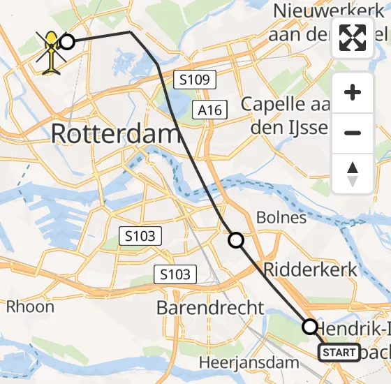 Vlucht Traumahelikopter PH-MAA van Hendrik-Ido-Ambacht naar Rotterdam The Hague Airport op zondag 15 september 2024 20:45