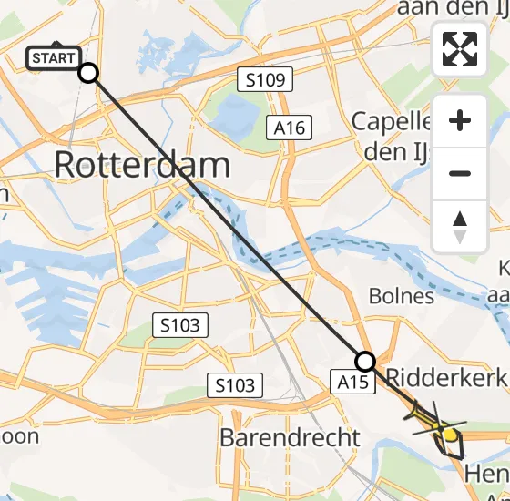 Vlucht Traumahelikopter PH-MAA van Rotterdam The Hague Airport naar Ridderkerk op maandag 16 september 2024 12:04