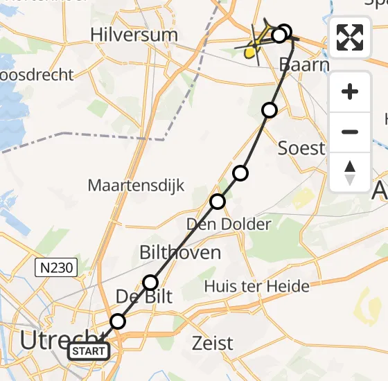 Vlucht Traumahelikopter PH-LLN van Utrecht naar Baarn op dinsdag 17 september 2024 2:17