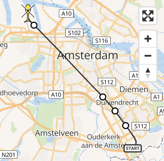 Vlucht Traumahelikopter PH-LLN van Academisch Medisch Centrum (AMC) naar Amsterdam Heliport op dinsdag 17 september 2024 10:46