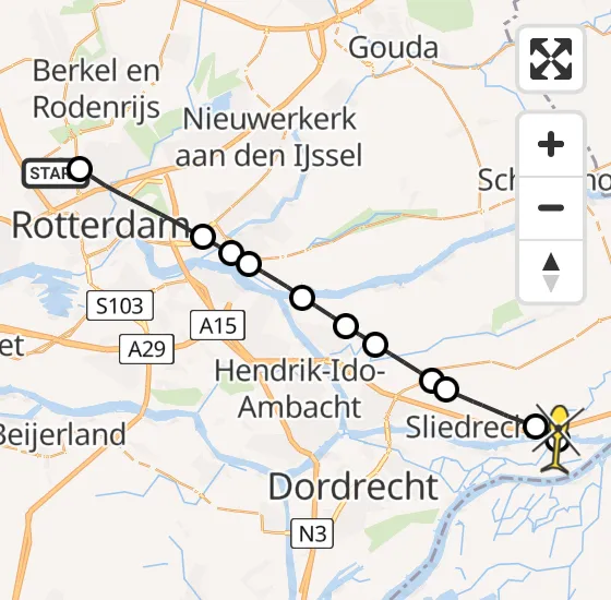 Vlucht Traumahelikopter PH-MAA van Rotterdam The Hague Airport naar Dordrecht op dinsdag 17 september 2024 14:05