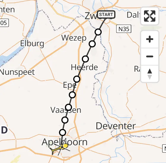 Vlucht Traumahelikopter PH-DOC van Zwolle naar Apeldoorn op dinsdag 17 september 2024 14:29