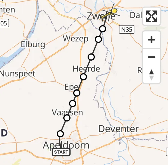 Vlucht Traumahelikopter PH-DOC van Apeldoorn naar Zwolle op dinsdag 17 september 2024 15:04