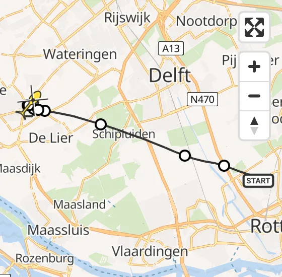 Vlucht Traumahelikopter PH-MAA van Rotterdam The Hague Airport naar Honselersdijk op dinsdag 17 september 2024 23:31