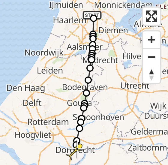 Vlucht Traumahelikopter PH-LLN van Amsterdam Heliport naar Dordrecht op dinsdag 17 september 2024 23:52