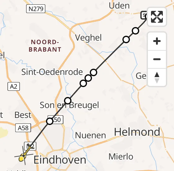 Vlucht Traumahelikopter PH-DOC van Vliegbasis Volkel naar Eindhoven op woensdag 18 september 2024 0:25